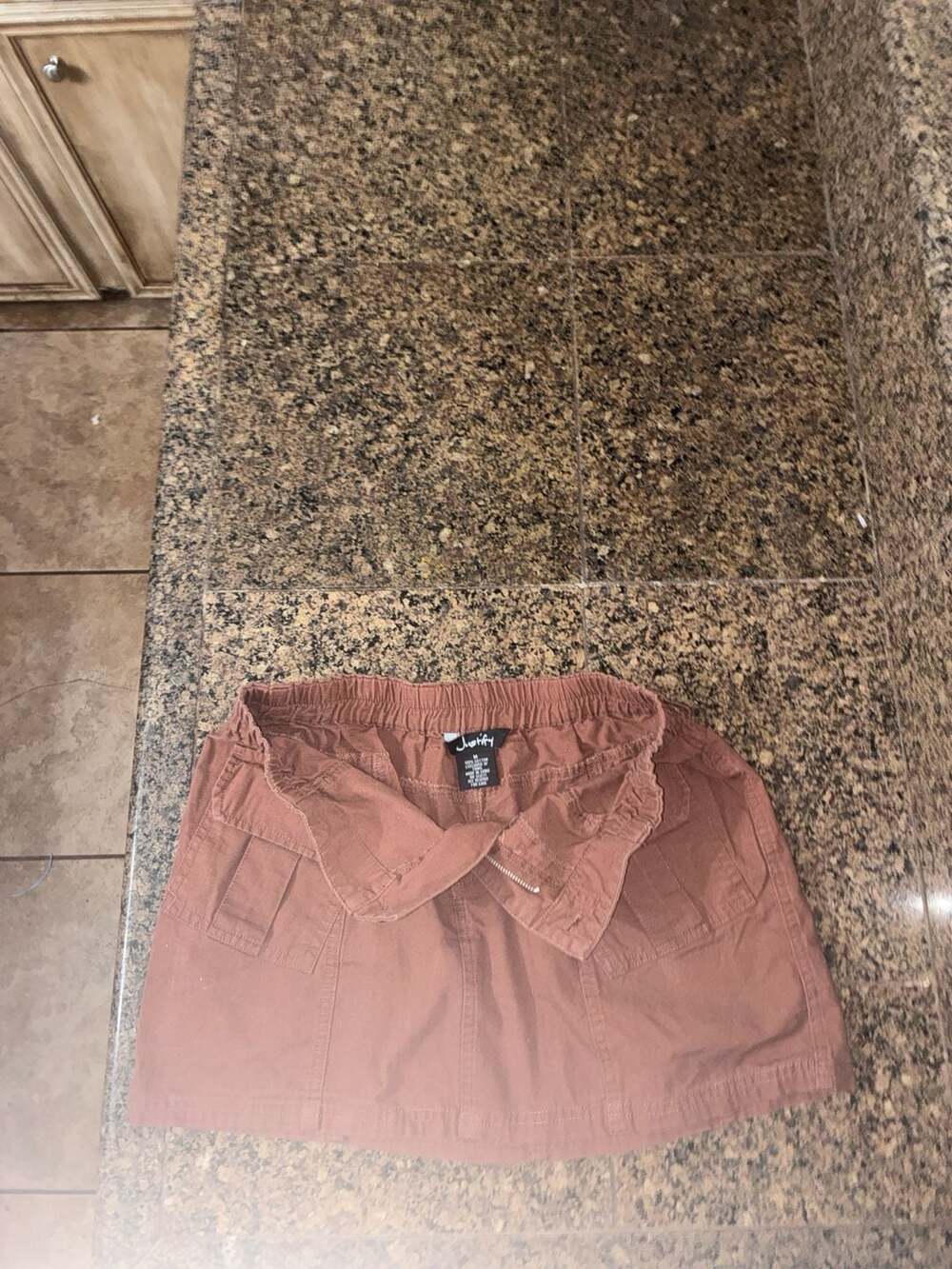 Justify Women's Rust Brown Elastic Waist Cargo Mini Skirt